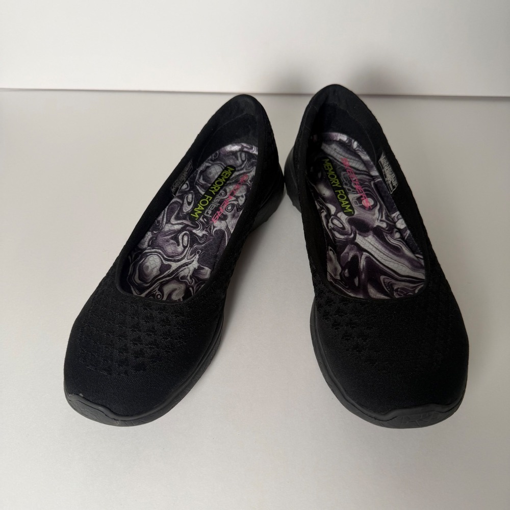 Skechers Microburst 2.0 Be Nice Women 7 Black Mesh Air Cooled Memory Foam Flats